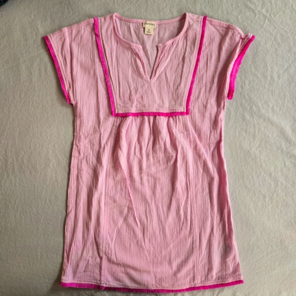 Crewcuts Girls Swim Cover-Up Pink Crinkle Dress Magenta Fringe M